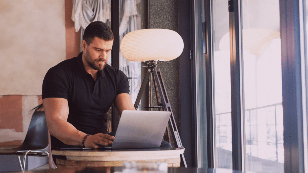 Young man working on laptop