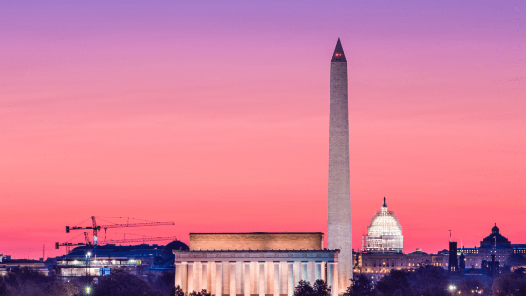 A skyline of Washington D.C, where many US employment laws are made